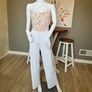 NWT Bebe Tan and White Jumpsuit